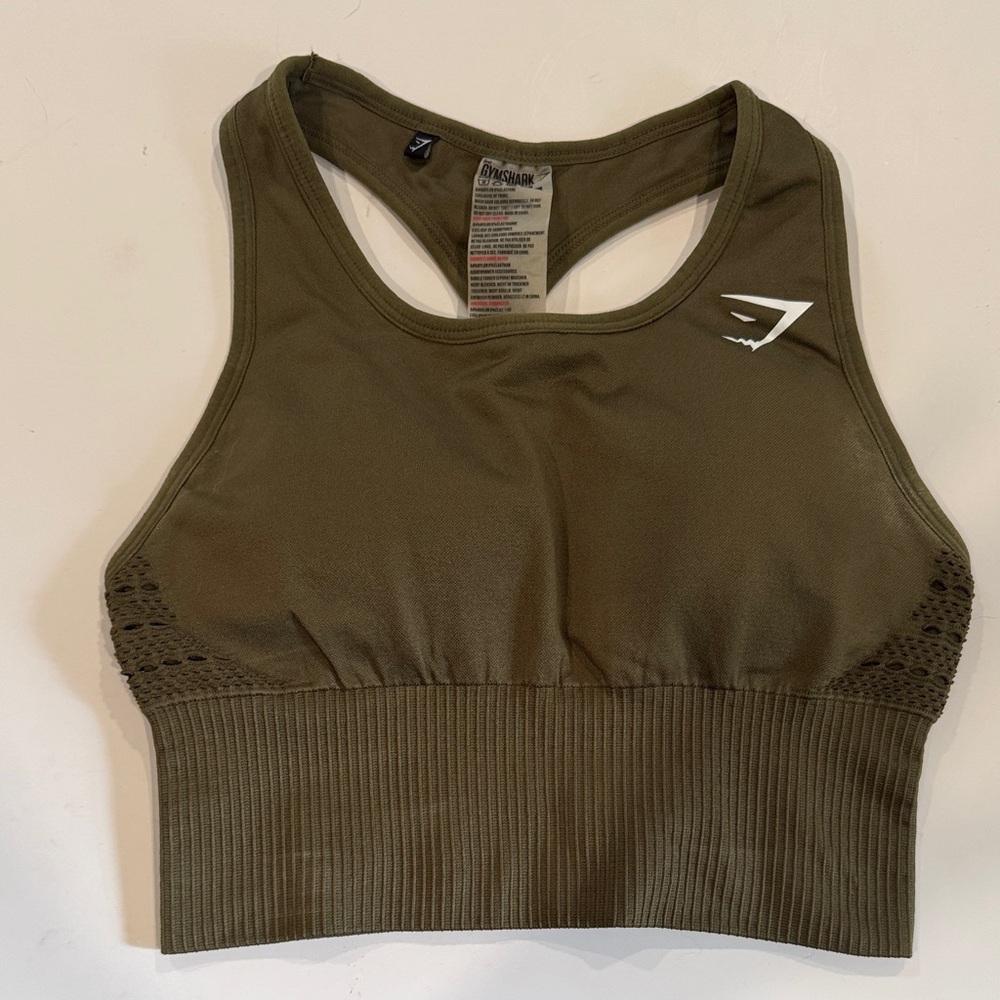 Gymshark Army Green Sports Bra Longline Top Size XS